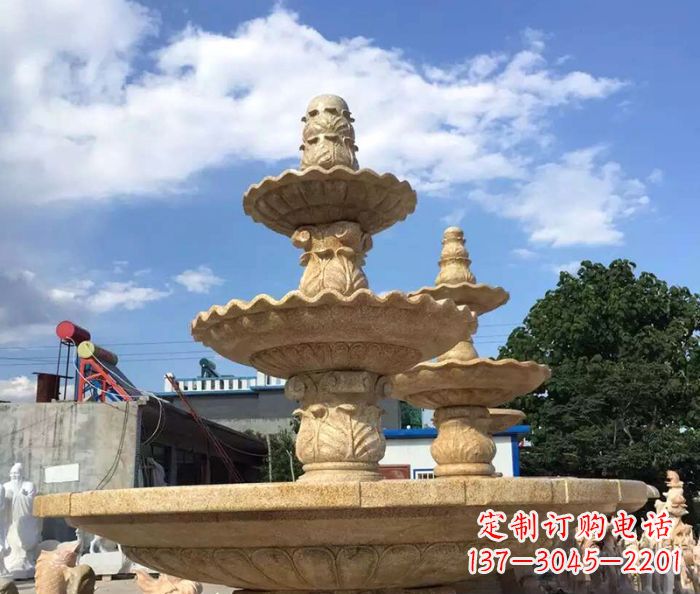威海晚霞红多层喷泉石雕