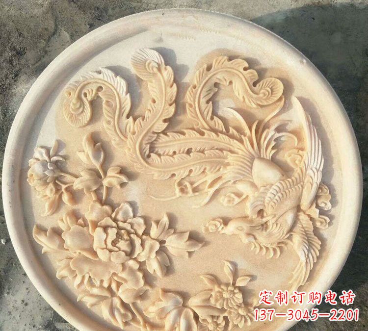 威海晚霞红凤凰牡丹石浮雕