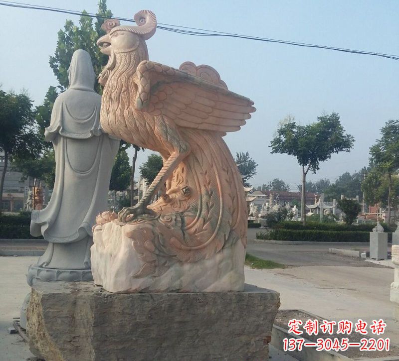 威海晚霞红凤凰石雕