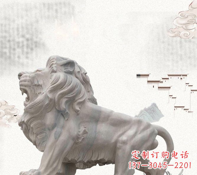威海晚霞红公园动物仿真狮子石雕