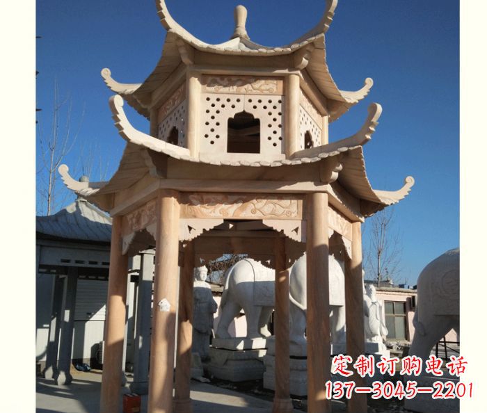 威海晚霞红公园双层六角凉亭石雕 (2)