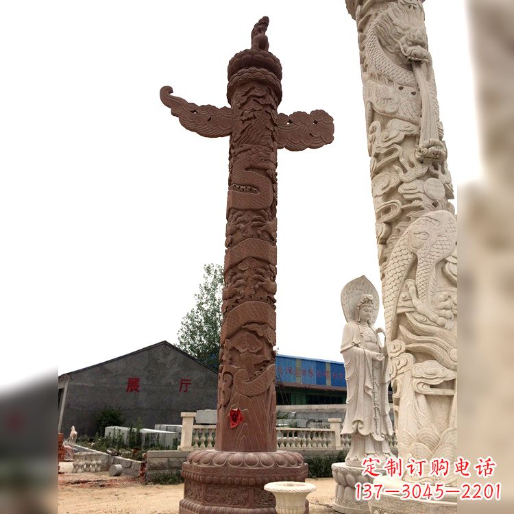 威海晚霞红华表石柱