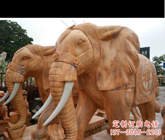 威海晚霞红吉祥如意门口镇宅招财大象石雕 (3)