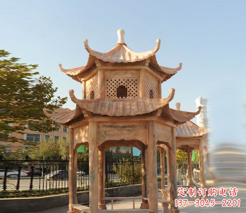 威海晚霞红景区休息凉亭