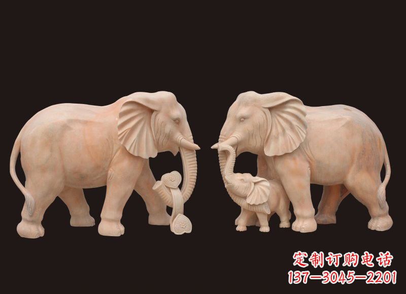 威海晚霞红母子大象雕塑
