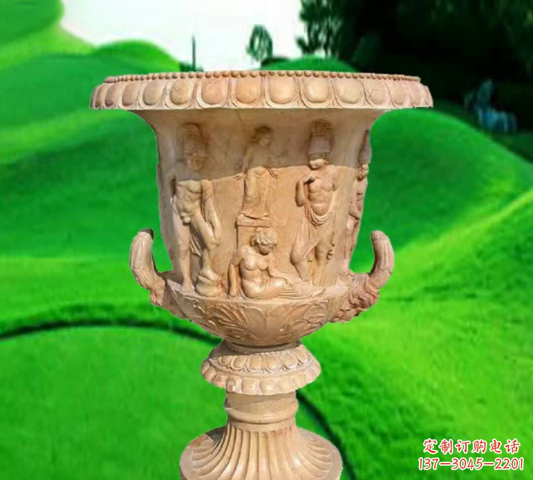威海晚霞红欧式花盆石雕
