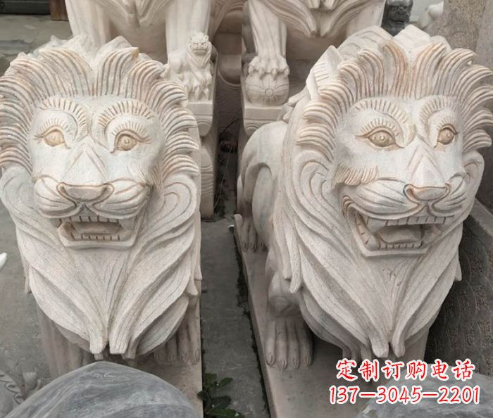 威海晚霞红欧式狮子石雕 (2)