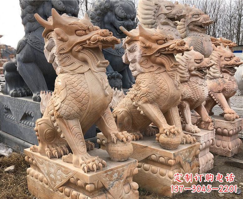 威海晚霞红麒麟石雕 (2)