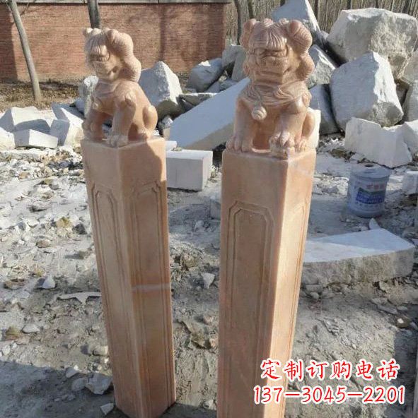 威海晚霞红狮子拴马桩
