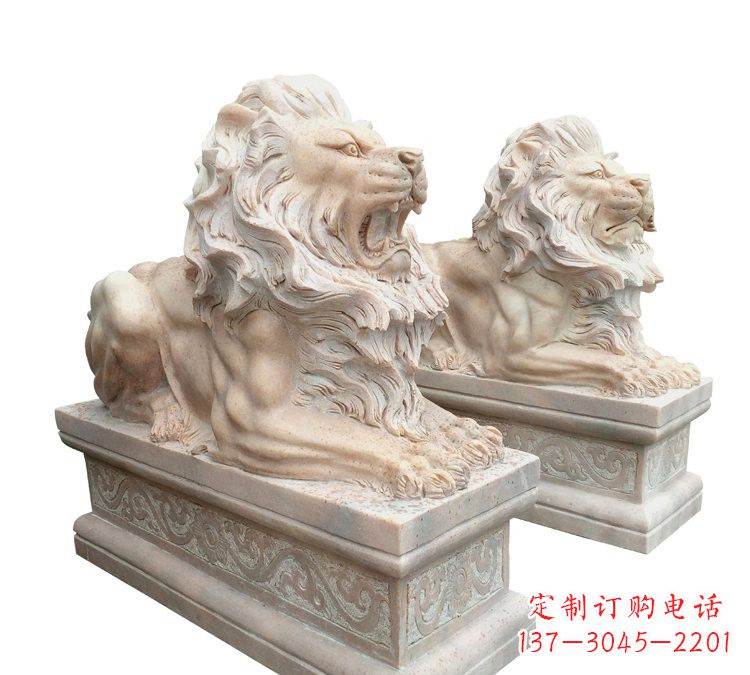 威海晚霞红石材欧式狮子