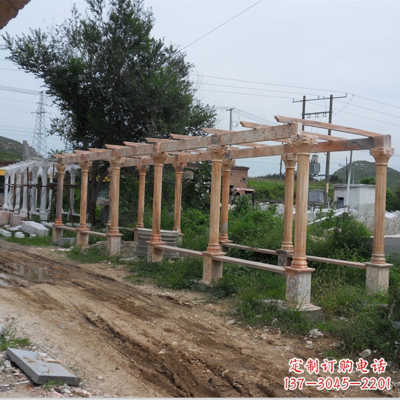 威海晚霞红石雕花架长廊