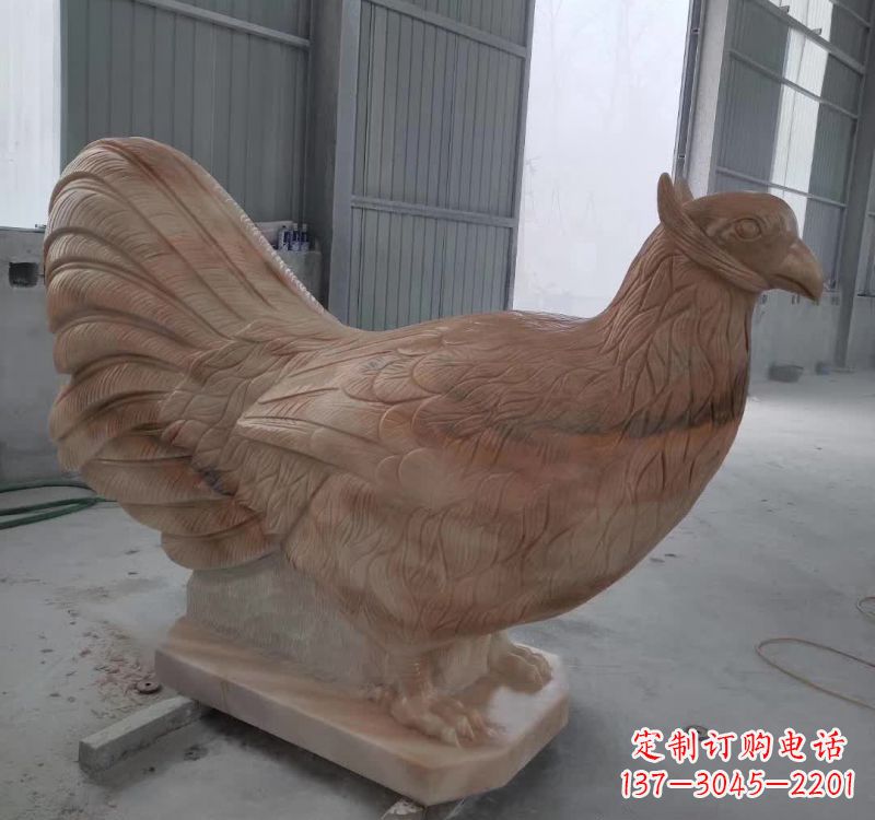 威海晚霞红石雕母鸡
