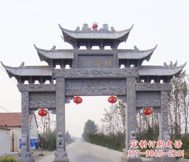 威海晚霞红石雕牌坊
