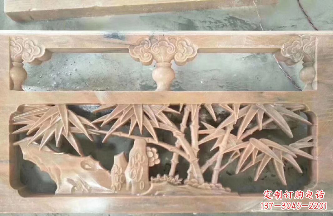 威海晚霞红石浮雕栏板户外摆件园林景观雕塑