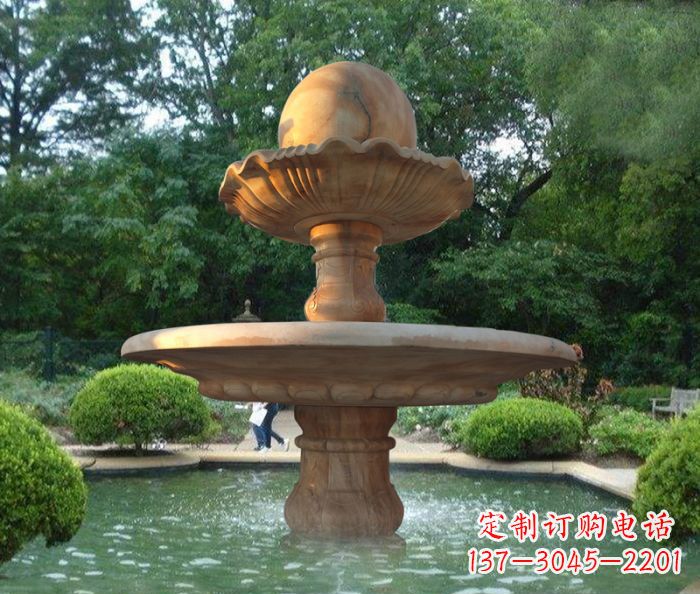 威海晚霞红双层风水球喷泉公园石雕