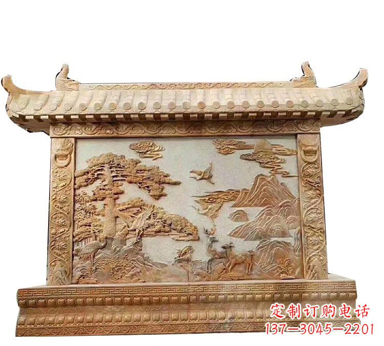 威海晚霞红松鹤延年浮雕影壁