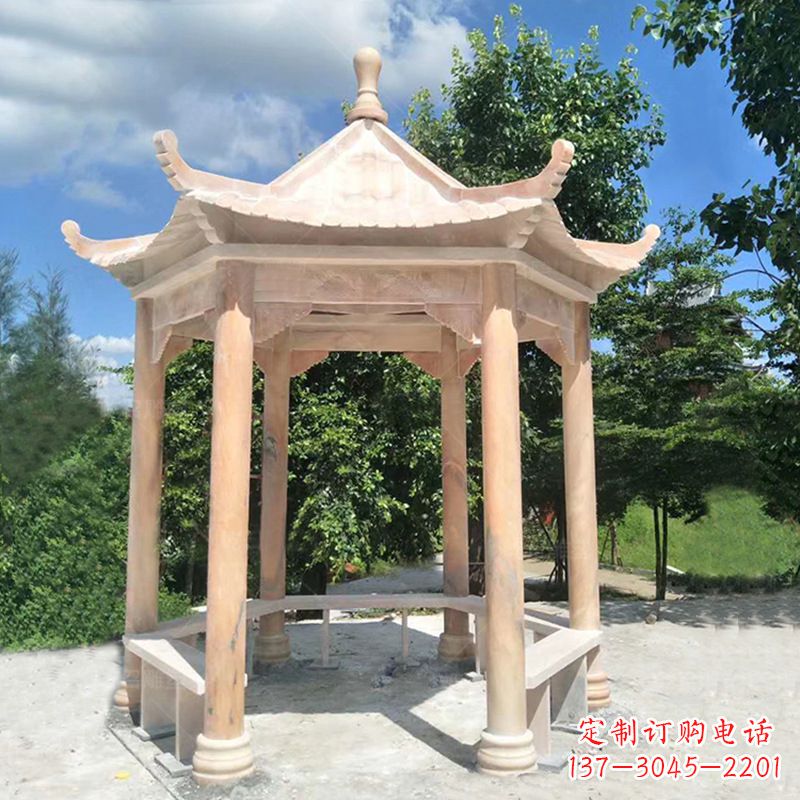 威海晚霞红庭院石凉亭