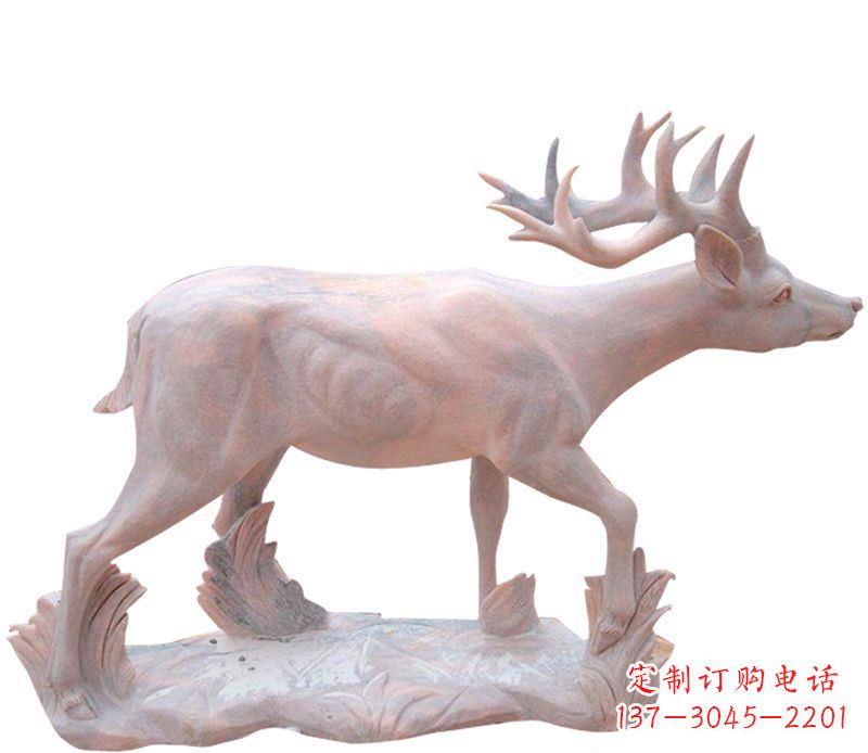 威海晚霞红小鹿石雕