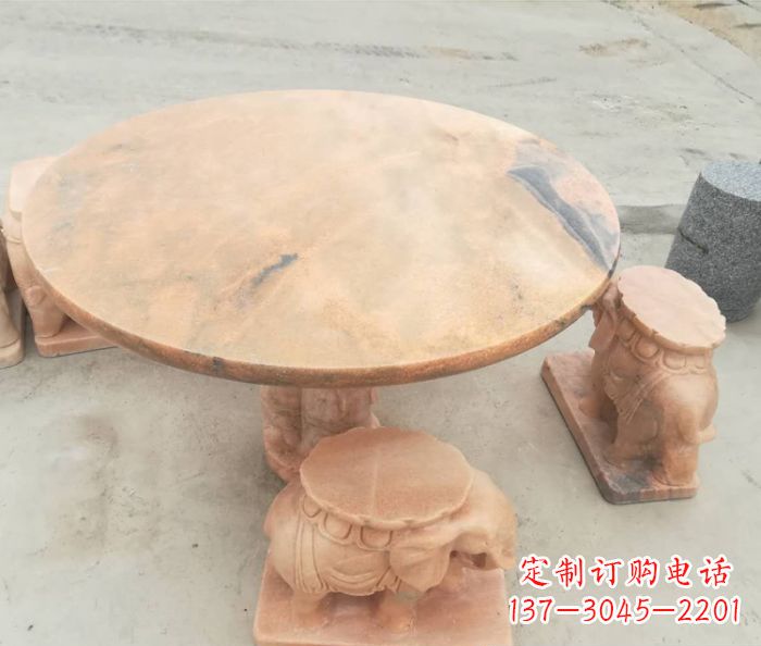 威海晚霞红小象桌凳别墅石雕 (4)
