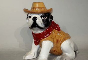 威海任性可爱的牛仔造型斗牛犬雕塑