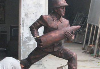 威海铜雕炮弹战士，象征勇气和决心