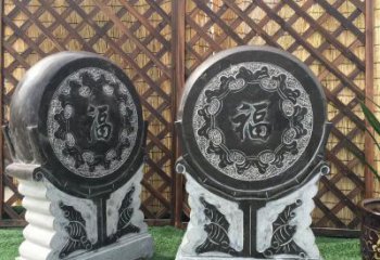 威海青石仿古福字抱鼓雕塑，让您的家园更加美观
