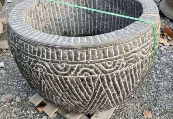 威海精美青石莲花水缸雕塑