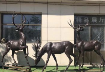 威海群鹿铜雕塑，艺术精雕细琢