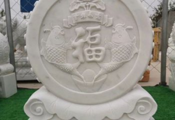 威海装饰福字图案的雕塑石门墩