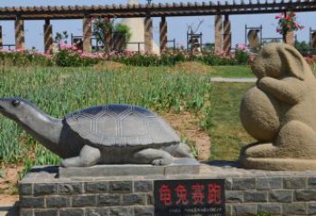 威海欣赏精美动物雕塑：石雕龟兔赛跑