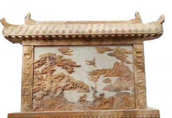 威海晚霞红松鹤延年浮雕影壁