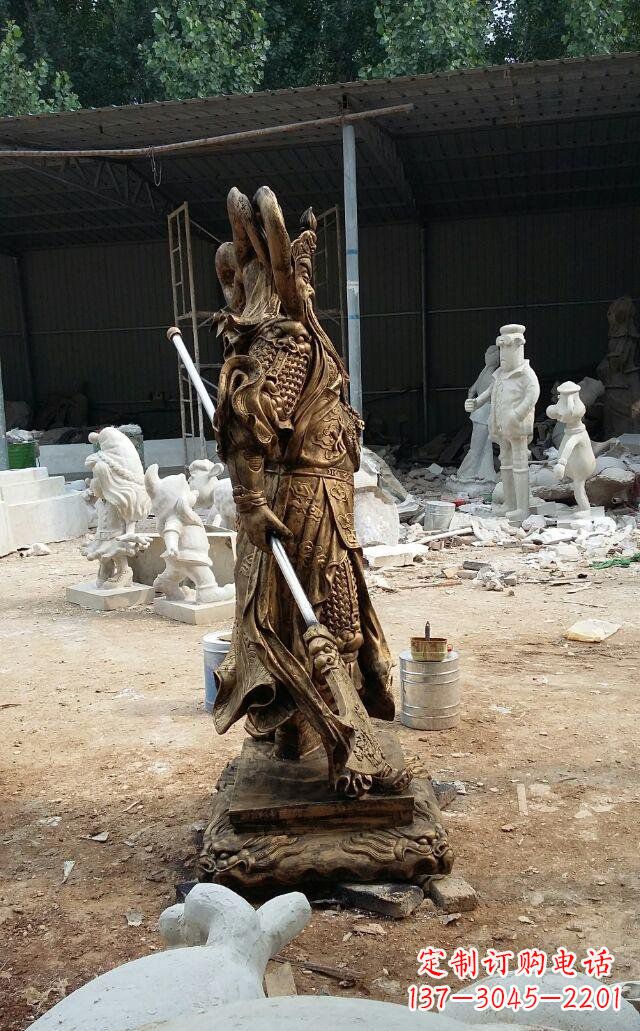 威海武财神关公玻璃钢仿铜雕塑