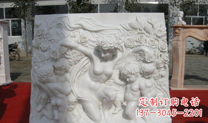 威海西方女人与孩子汉白玉浮雕