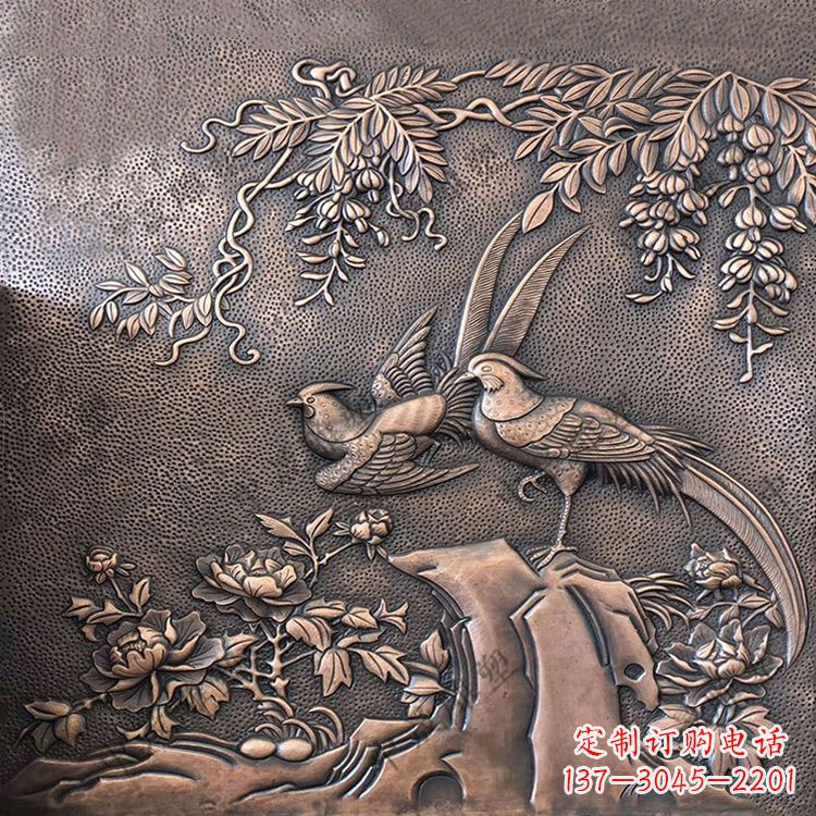 威海喜鹊紫铜浮雕装饰画