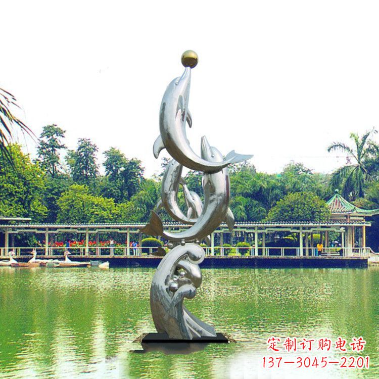 威海戏球不锈钢海豚雕塑-园林水景动物景观