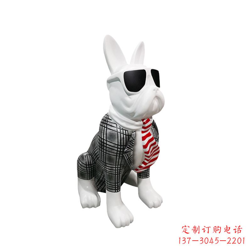 威海系领带戴墨镜的狗雕塑,商场超市美陈斗牛犬摆件