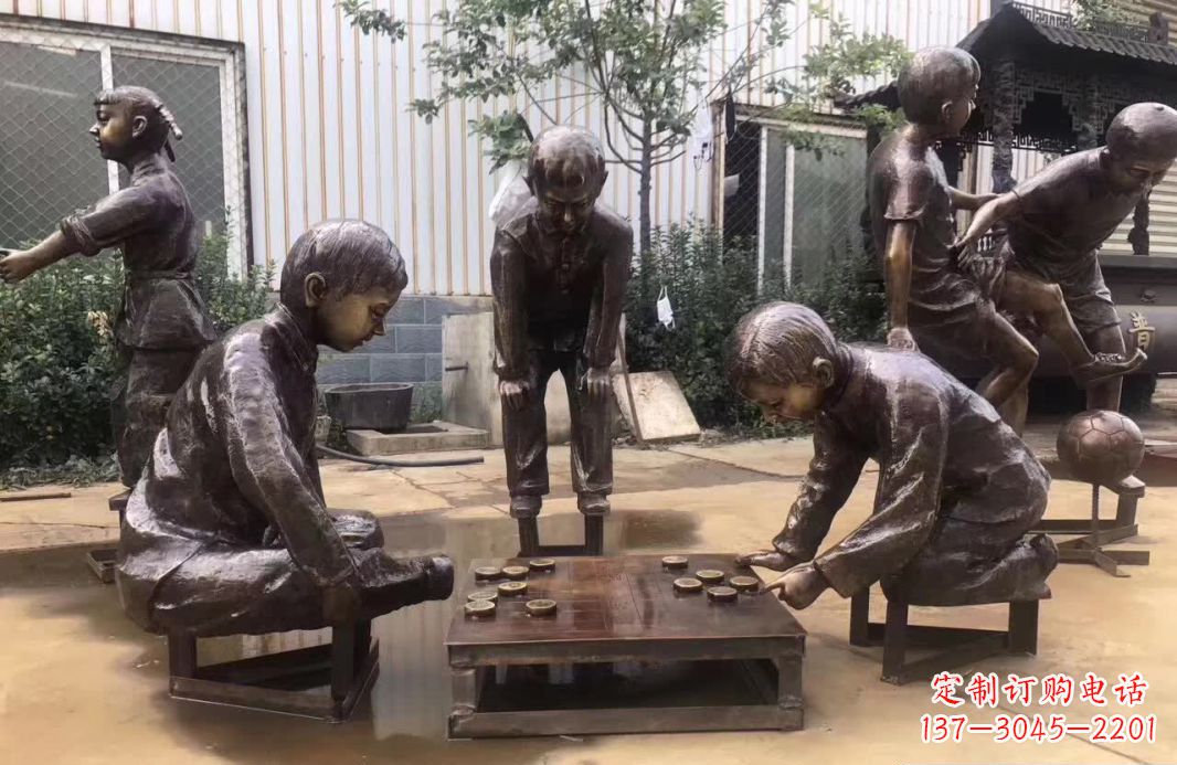 威海下象棋儿童铜雕