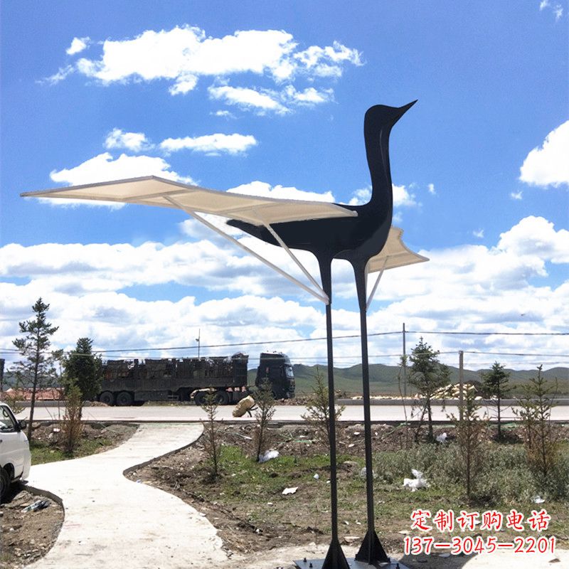 威海仙鹤不锈钢遮阳亭景观雕塑