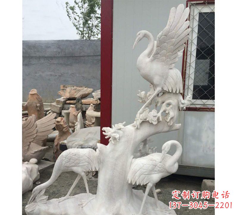 威海仙鹤松树石雕