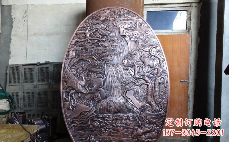 威海仙鹤松林瀑布古代园林景观铜浮雕