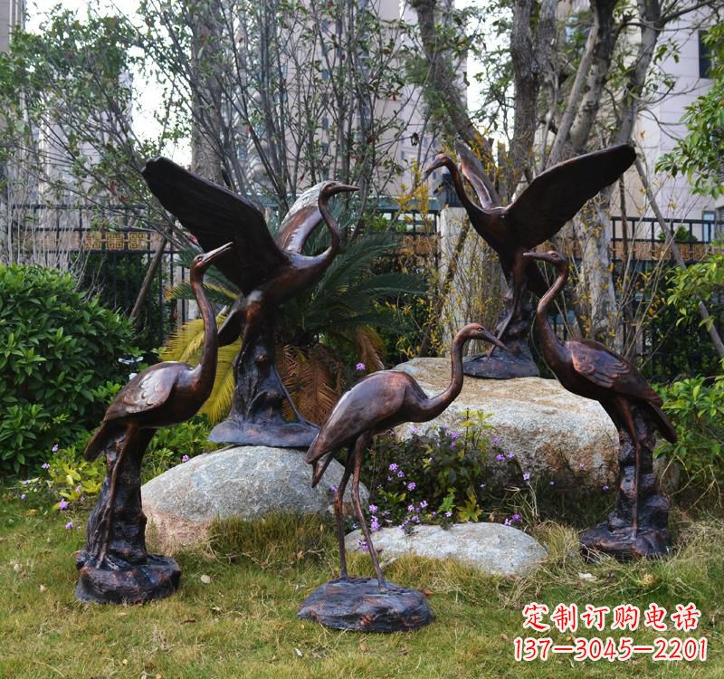 威海仙鹤铜雕塑 (2)