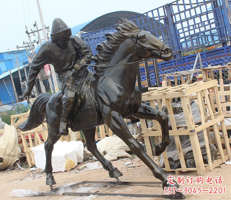威海现代骑马人物公园景观铜雕