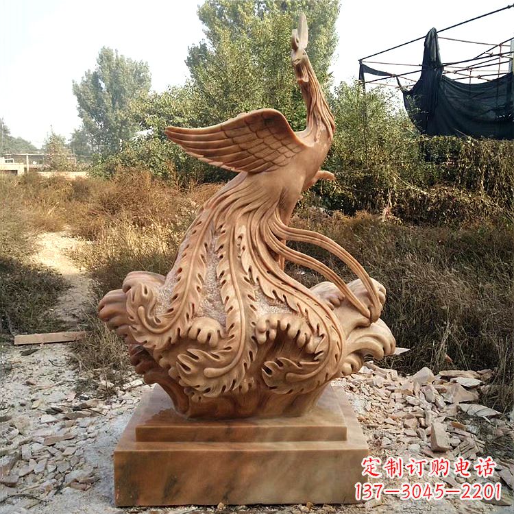 威海祥瑞凤凰晚霞红石雕