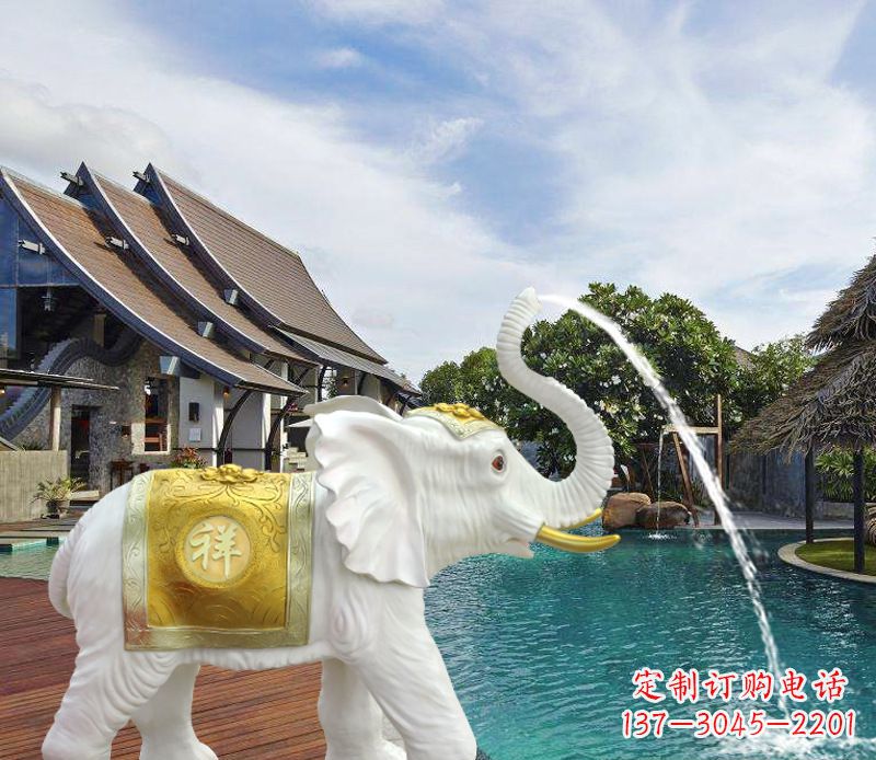 威海祥瑞汉白玉喷泉喷水大象