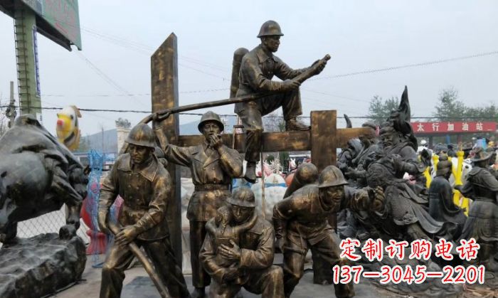 威海消防战士人物铜雕
