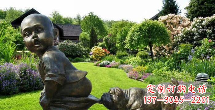威海小狗叼小孩裤子童趣铜雕