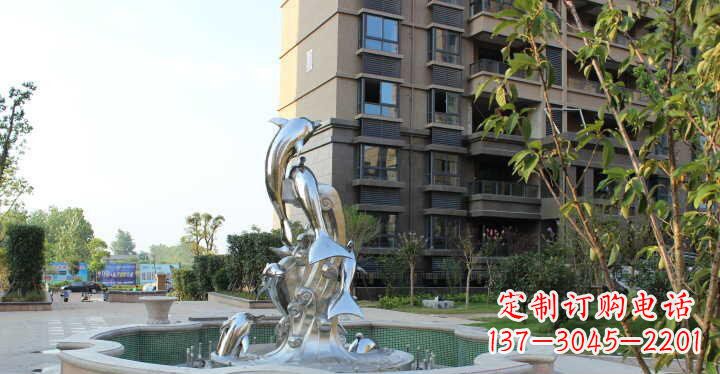 威海小区不锈钢跳跃海豚景观雕塑