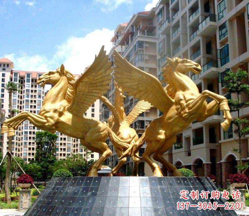 威海小区飞马三匹马景观铜雕