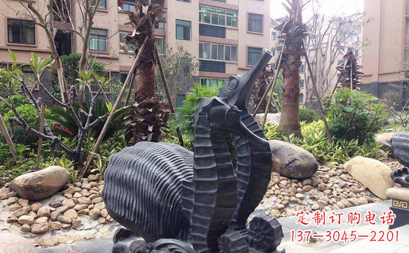 威海小区海马动物玻璃钢仿铜雕塑
