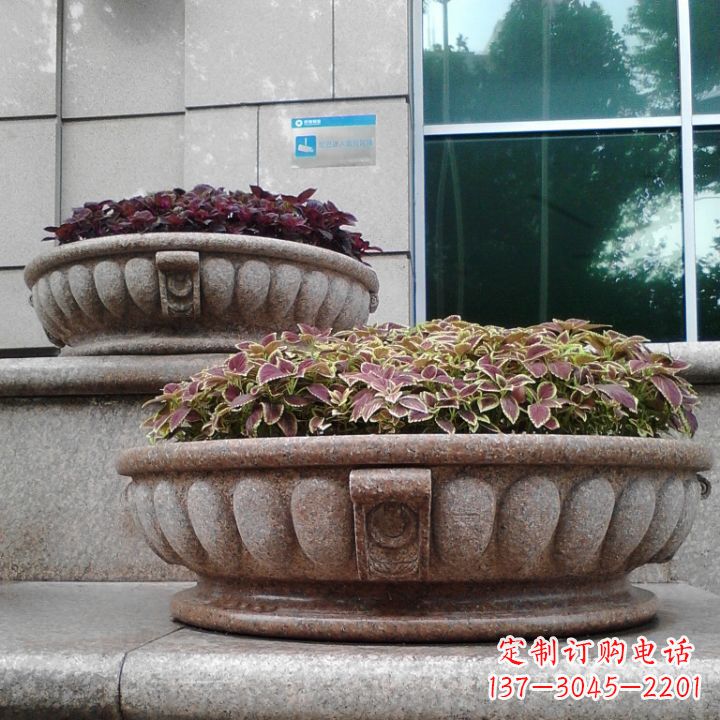 威海小区花岗岩石雕花盆